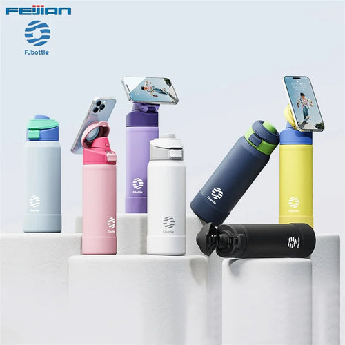 Thermos Bottle Stainless Steel Sports Water Bottle with Magnetic Phone Holder Outdoor Fitness Drinkware Insulation Cup